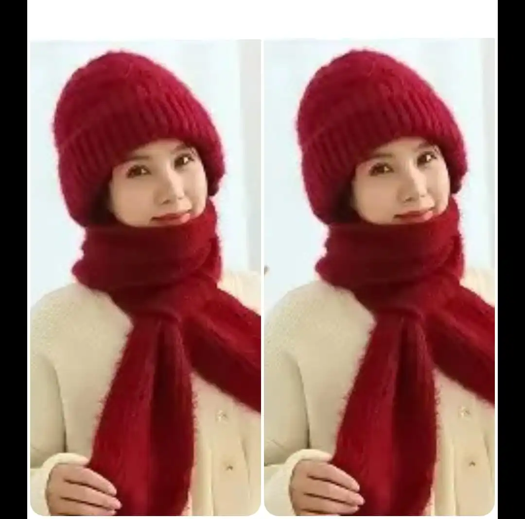 Winter Protection Windproof Cap with Scarf ( meroon   colour  )  2pc  combo